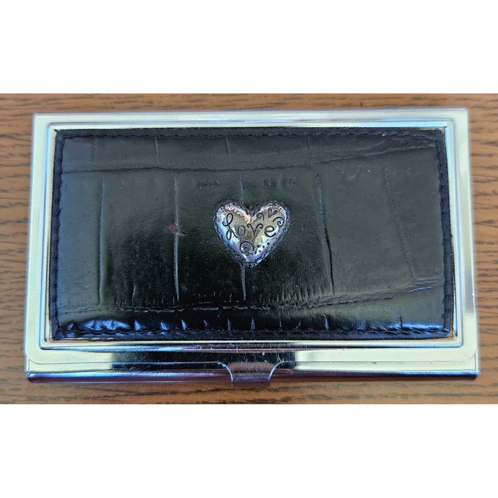 Brighton  Business/Credit Card Holder Black Crocodile Leather W/Brighton Heart
